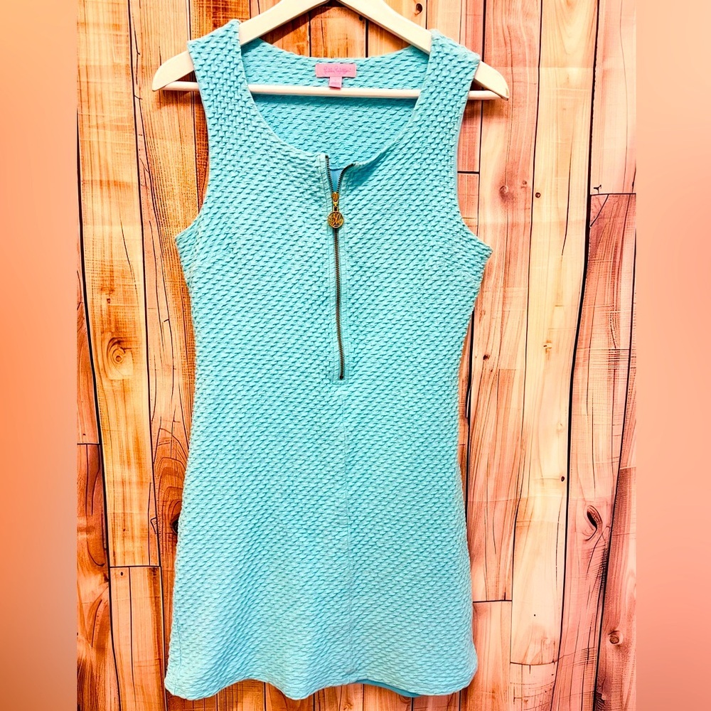 Lilly Pulitzer Blue Lynd Sleeveless Shift Shirley Dress Textured Aqua size L